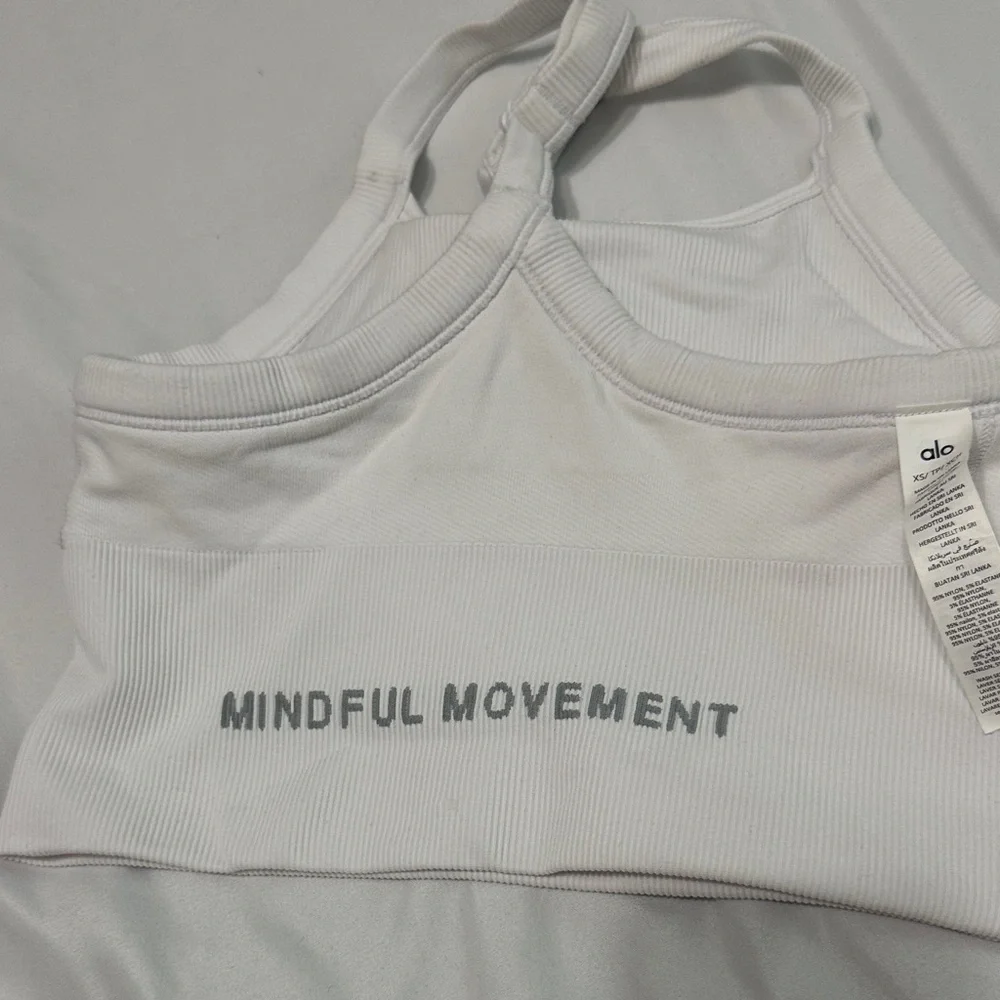 ALO Yoga White Ribbed 'Mindful Movement' Sports Bra